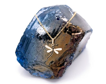 0.40ct. Created Black Diamond Dragonfly Pendant Solid 14k Yellow Gold Charm