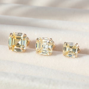 Pendientes de oro de 14 k con diamantes amarillos canarios de talla Asscher, 1,42-6,00 ct., estilo solitario, con cierre de rosca, minimalistas, para mujer y para hombre