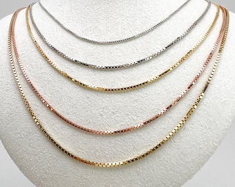 Box Chain Square Necklace 0.8mm  / 0.9mm / 1.1mm for Pendant Sterling Silver 925 / Rose gold tone 925 (16"-20")