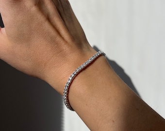 VVS1 Diamond Tennis Bracelet Ideal Cut D color 3mm Round Cut Created Diamond 925 Sterling Silver, all sizes, for men, for women