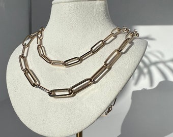 14k Yellow Gold Paperclip Chain Necklace Link 4.6mm-5.8mm Thick, for Women, for Man, Real 14k gold, for women, for men, gift