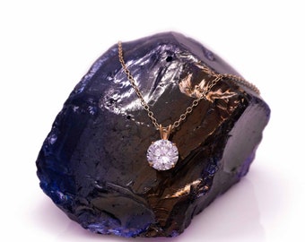 1CT Brilliant Round Created Diamond Pendant Solitaire 14K Yellow Gold Charm VVS1