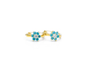 0.42tcw Created Gemstones & Diamond Huggie Earrings 14K Yellow or White Gold 7-Stone Cluster
