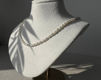 Natural Pearl Necklace Oval Beaded with 14K Yellow / White Gold clasp and Beads (optional)