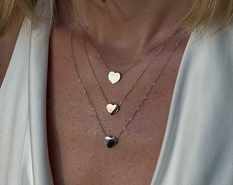 Gold Heart Pendant with Chain Solid 14k Yellow Gold, White Gold, Cable Oval Chain, Engraving, for her, for mim, gift, Anniversary, Love