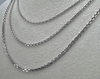 Silver Oval Cable Chain Box Diamond cut Solid silver 925 Rhodium plated 16"-24"