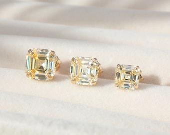 Asscher Cut Canary Yellow Created Diamond 14k Gold 1.42 -6.00 ct. T.W.Stud Earrings Solitaire, Screw-back, Minimalist, for women, for men