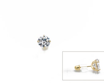 14k Yellow Gold 0.03-2.04 ct. T.W. Round-cut Created Diamond Solitaire Earring, Mini Screw-back, SINGLE EARRING