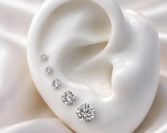 14k Gold Lab Grown Diamond Stud Earrings – Round Solitaire, Push Back