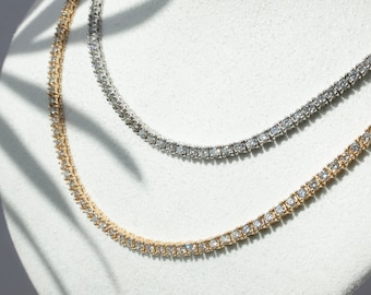 Lab Grown Diamond 14k gold Tennis Necklace Chain 1.75mm 3.80-4.05TCW Round 14k Yellow/ White Gold, for Women, for Man, Labgrown, wedding