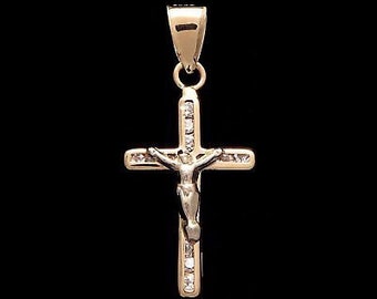 0.50CT Round Created Diamond Cross Pendant 14K Yellow Gold Jesus Christ Charm