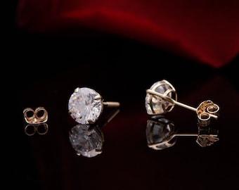 14k Yellow Gold 2.00 ct. T.W. Round-cut Created Diamond Stud Earrings Solitaire, Push-back