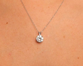 14k Gold Moissanite Pendant 0.25ct - 2.75ct D VVS1 Diamond Brilliant Round Solitaire 14K Yellow Gold or White Gold Charm GIA certified