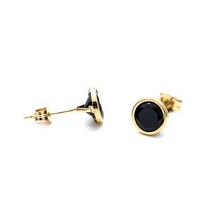 1CT Black Created Diamond Round Bezel Earrings 14K Real Yellow Gold or White Gold Studs Round VVS1