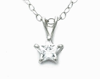 Star Shape Created Diamond Pendant Solid 14K Yellow / White Gold Solitaire Small Charm