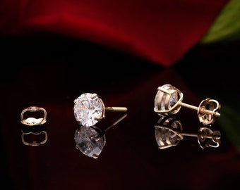 14k Yellow / White Gold 2.00 ct. T.W.  Round-cut Created Diamond Stud Earrings Solitaire, Screw-back
