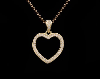 0.22TCW Round Cut Created Diamond Open Heart Pendant 925 Sterling Silver Gold Tone