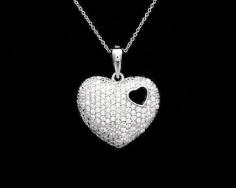 0.76TCW Round Cut Created Diamond Pave Heart Pendant 925 Sterling Silver