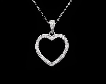 0.22TCW Round Cut Created Diamond Open Heart Pendant 925 Sterling Silver