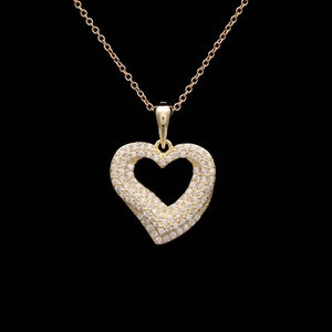 0.47TCW Round Cut Created Diamond Open Heart Pendant 925 Sterling Silver Gold Tone