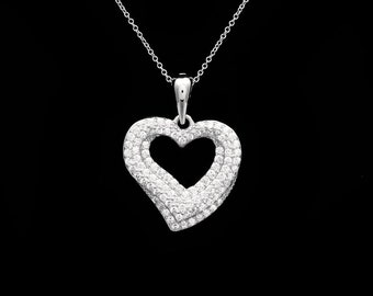 0.47TCW Round Cut Created Diamond Open Heart Pendant 925 Sterling Silver