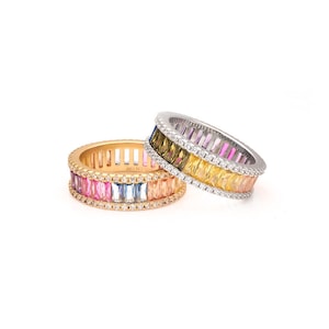4.5ct Smaragd Edelstein erstellt Diamant Regenbogen Eternity Ring 925 Sterling Silber