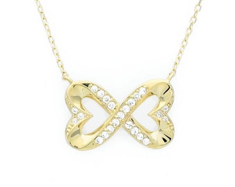 0.25tcw Infinity Love Created Diamond Heart Pendant 14k Yellow Gold Necklace 16"