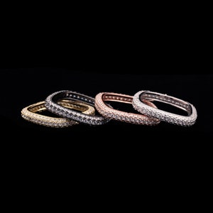 0.50-1.23ct T.W. Created Diamond 3-Row Eternity Band Square Ring 925 Sterling Silver / Yellow Gold / Rose Gold / Black Tone