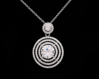 4.75TCW Brilliant Round Created Diamond Pave Round Pendant 925 Sterling Silver