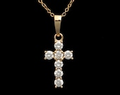 0.25CT Brilliant Created Diamond Cross Pendant 14K Yellow Gold Crucifix Round Cut