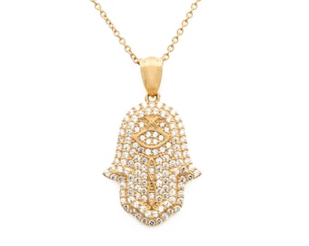 0.65CT Brilliant Created Diamond Hamsa Pendant Real 14K Yellow / White / Rose Gold Hand Charm