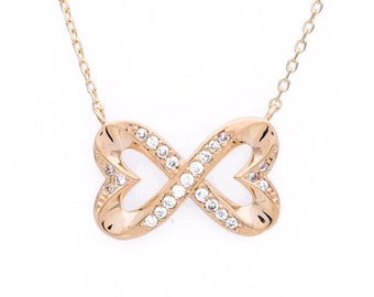 0.25tcw Infinity Love Created Diamond Heart Pendant 14k Rose Gold Necklace 16"