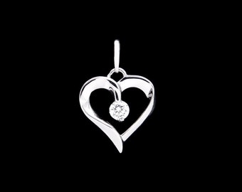 Open Heart Pendant 0.11ct.T.W. Created Diamond 14K Solid Yellow or White Gold Charm