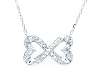 0.25tcw Infinity Love Created Diamond Heart Pendant 14k White Gold Necklace 16"