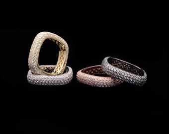 1.30-2.54ct T.W. Created Diamond 5-Row Eternity Band Square Ring 925 Sterling Silver / Yellow Gold / Rose Gold / Black Tone