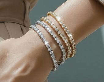 Pulsera de tenis de plata de ley con diamantes, pulsera de diamantes cultivados en laboratorio para mujer, joyería de lujo minimalista, pulsera elegante, regalo para ella.