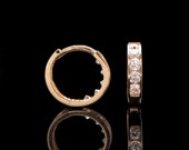 0.11Ct Created Diamond Huggie Hoop Earrings 14K Yellow White Gold Round Cut VVS1 11mm