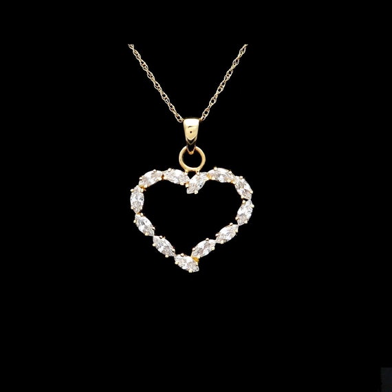 1CT Marquise Created Diamond Open Heart Pendant 14K Solid - Etsy