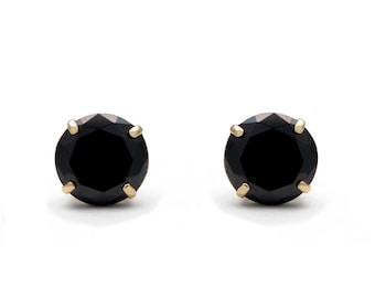 14k Yellow Gold 4.00 ct.T.W. Black Round-cut Created Diamond Solitaire Earrings, Push-back