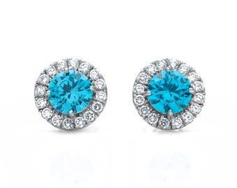 925 Sterling Silver Halo 1.50ct Round-Cut Created Diamond Gemstone Stud Earrings, Push back
