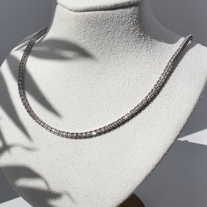 Tennis Necklace 2mm 5.00-6.50TCW Round Created Diamond 925 Solid Sterling Silver Chain