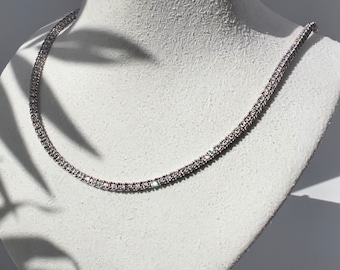 Tennis Necklace 2mm 5.00-6.50TCW Round Created Diamond 925 Solid Sterling Silver Chain
