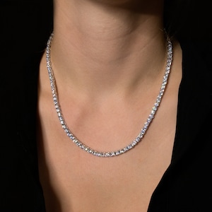 Tennis Necklace 4mm 24.00-45.00TCW Round Created Diamond 925 Solid Sterling Silver, for women, for men, gift, wedding