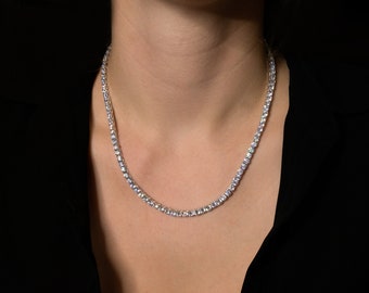 Tennis Necklace 4mm 24.00-45.00TCW Round Created Diamond 925 Solid Sterling Silver, for women, for men, gift, wedding