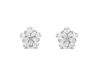 1ct Marquise & Princess Created Diamond Cluster Earrings 14k White Gold Studs