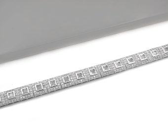 Tennis Bracelet 7mm 6.50TCW Brilliant Round and Princess Cut Halo Created Diamond 925 Sterling Silver