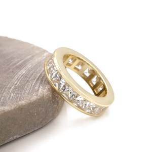 6.00 TCW Princess Created Diamonds Eternity Channel Ring 925 Sterling Silver Yellow Gold Tone