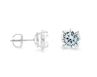 14k White Gold 4.00 ct.T.W.  Round-cut Created Diamond Solitaire Earrings, Screw-back