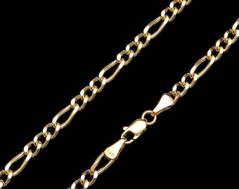 24" Figaro Curb Link Chain 14k Solid Yellow Gold Necklace 3.5mm Wide