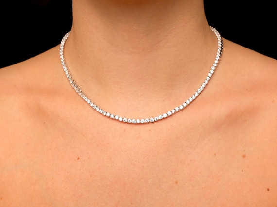 15CT Round 3mm Simulated Diamond Women Tennis Necklace 14K White Gold  Plated | eBay